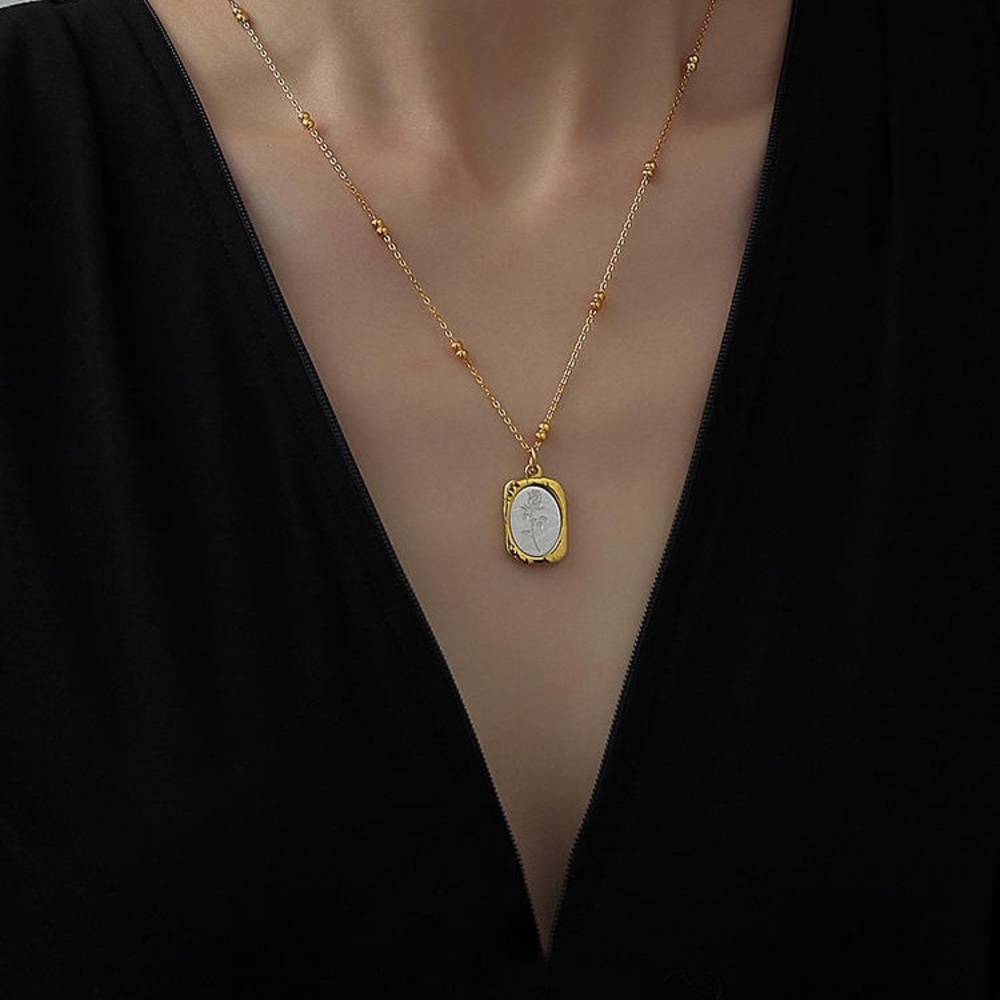 Bicolor Floral Pendent Necklace*Gold Necklace*Waterproof Jewelry - Picture 5 of 7